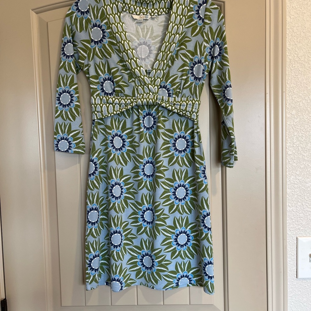 Biden Floral Green and Blue Women's 3/4 sleeve Dress